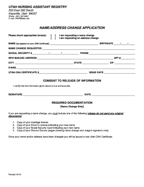 Utah Nursing Assistant Registry  Form