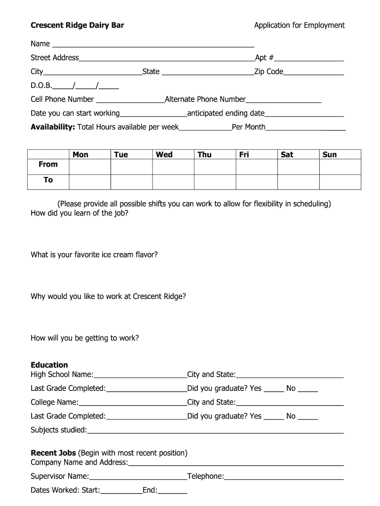 Crescent Ridge Application  Form