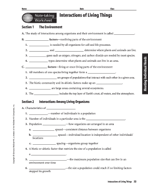 Name Date Class Note Taking Interactions of Living Things Masteryoung  Form