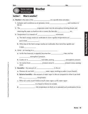 Weather Notes Worksheet PDF  Form