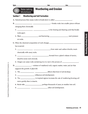 Note Taking Worksheet Weathering and Soil Answers  Form