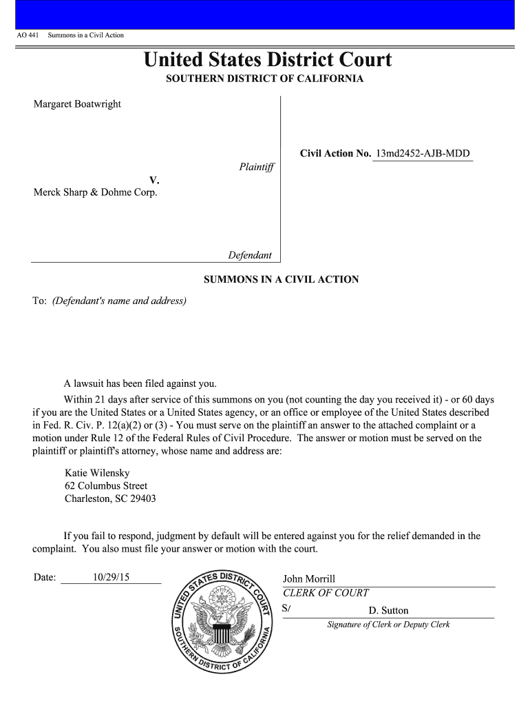 441 Summons Civil  Form