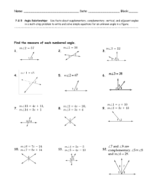 Find the Measure of Each Numbered Angle Worksheet Answers  Form