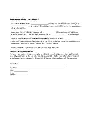 Employee iPad Agreement Eyecare Business  Form