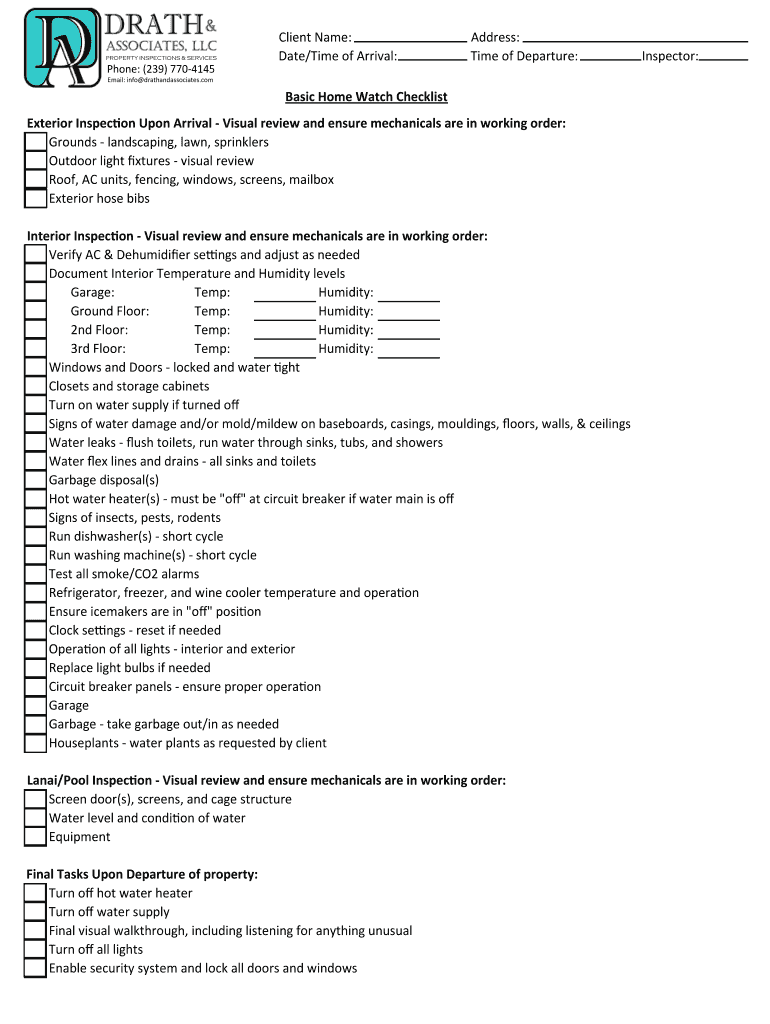 Basic Home Watch Checklist  Form