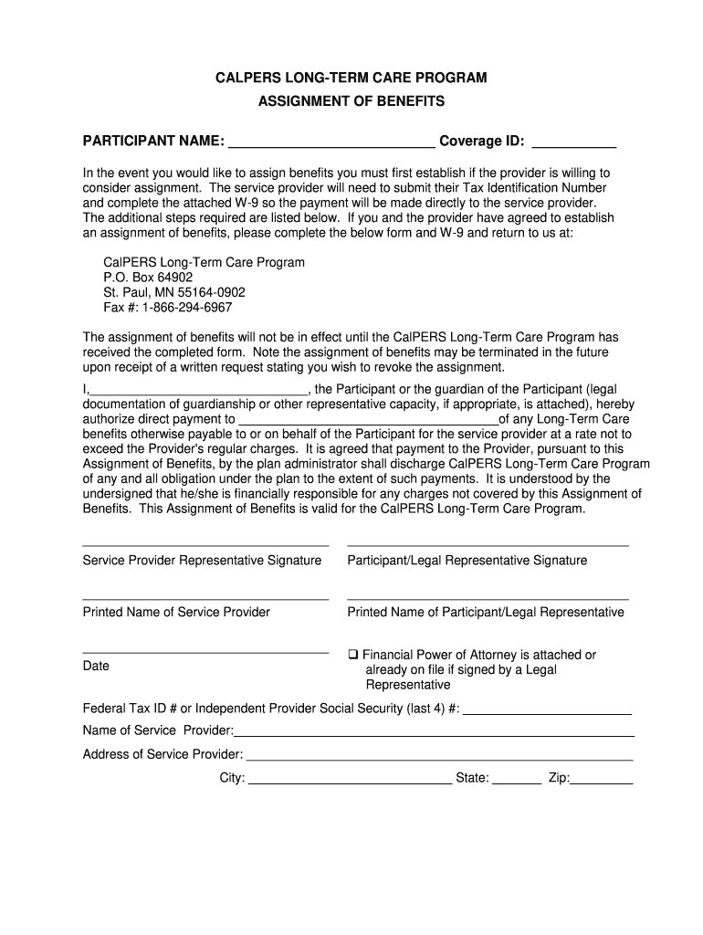 Assignment of Benefits Form