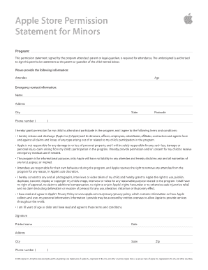 Apple Store Permission for Minors  Form