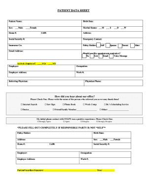 Patient Data Sheet  Form