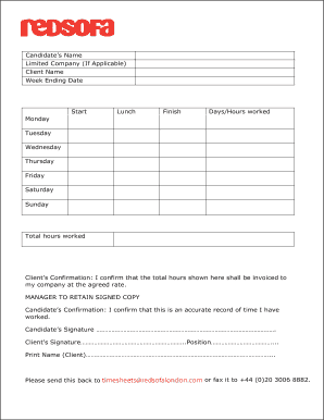 Download a Timesheet Redsofa London  Form