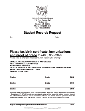 Elementary School Records Request Form Template