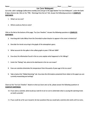 Ice Core Webquest Answers  Form