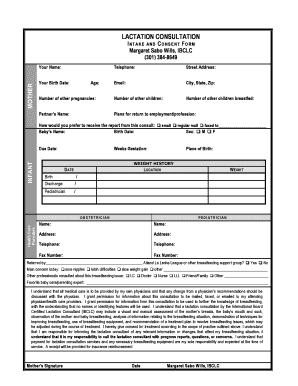 LACTATION CONSULTATION INTAKE and CONSENT FORM Margaret