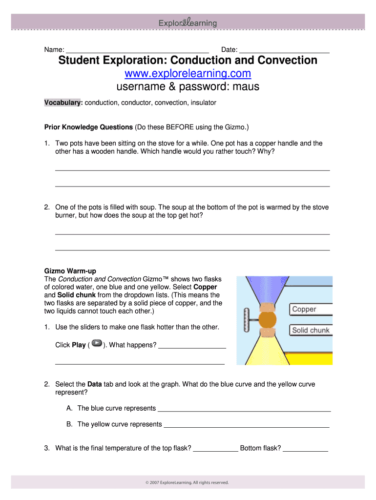 Heat Transfer by Conduction Gizmo Answer Key  Form