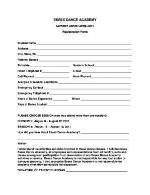 Dance Camp Registration Form Template