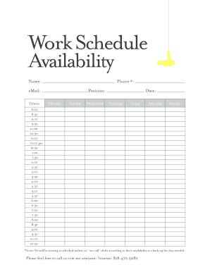 Work Availability Schedule  Form