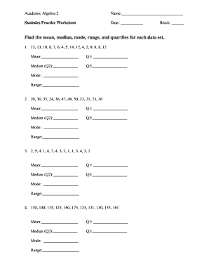 Mean Median Mode Range and Quartiles Worksheet  Form