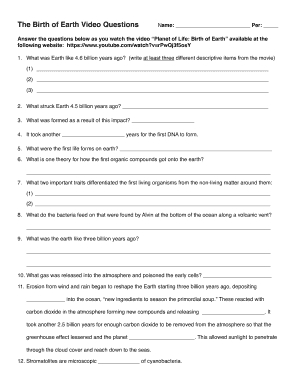 Birth Of The Earth Video Worksheet Form Fill Out And Sign