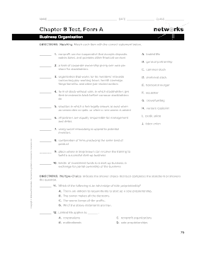 Chapter 8 Test Form a Business Organization