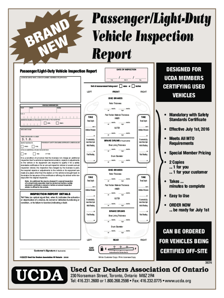 PassengerLight Duty BVehicle Inspection Reportb UCDA Ucda  Form