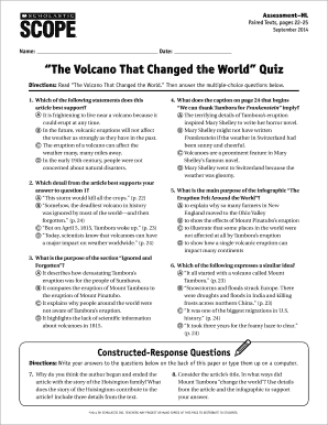 Volcanoes that Changed the World Answer Key  Form