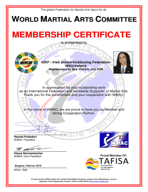 MEMBERSHIP CERTIFICATE World Martial Arts Committee  Form