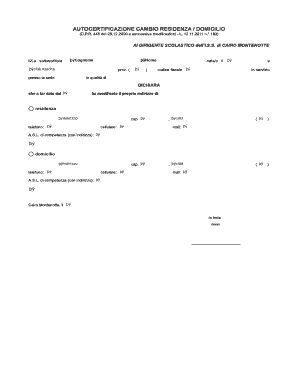 Autocertificazione Cambio Residenza  Form