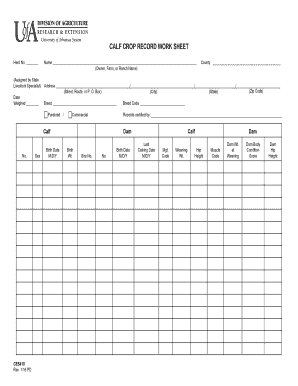 Calving Record Spreadsheet  Form