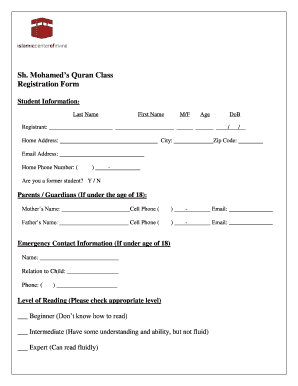 Sh Mohamed S Quran Class Registration Form Icoi