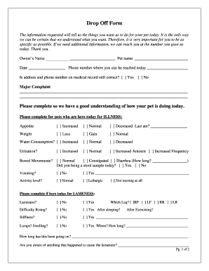 Drop off Form Welcome to Park Place Veterinary Hospital