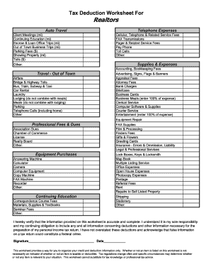 Tax Deduction Worksheet Realtors - Fill Out And Sign Printable Pdf Template  | Signnow