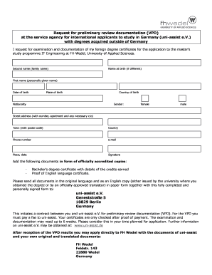 Uni Assist Vpd Sample  Form