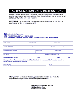AUTHORIZATION CARD INSTRUCTIONS Teamsters Local Union 856 Teamsters856  Form