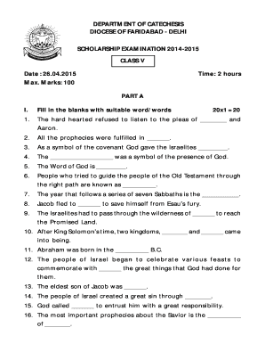 Sunday Catechism Question Paper PDF  Form