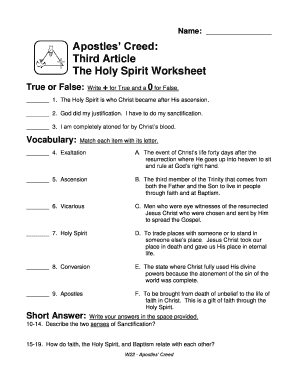 Apostles&#039; Creed Worksheets  Form