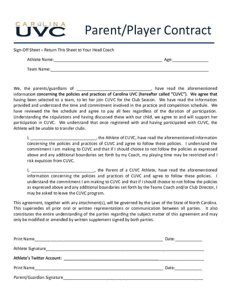 Parent Player Contract  Form