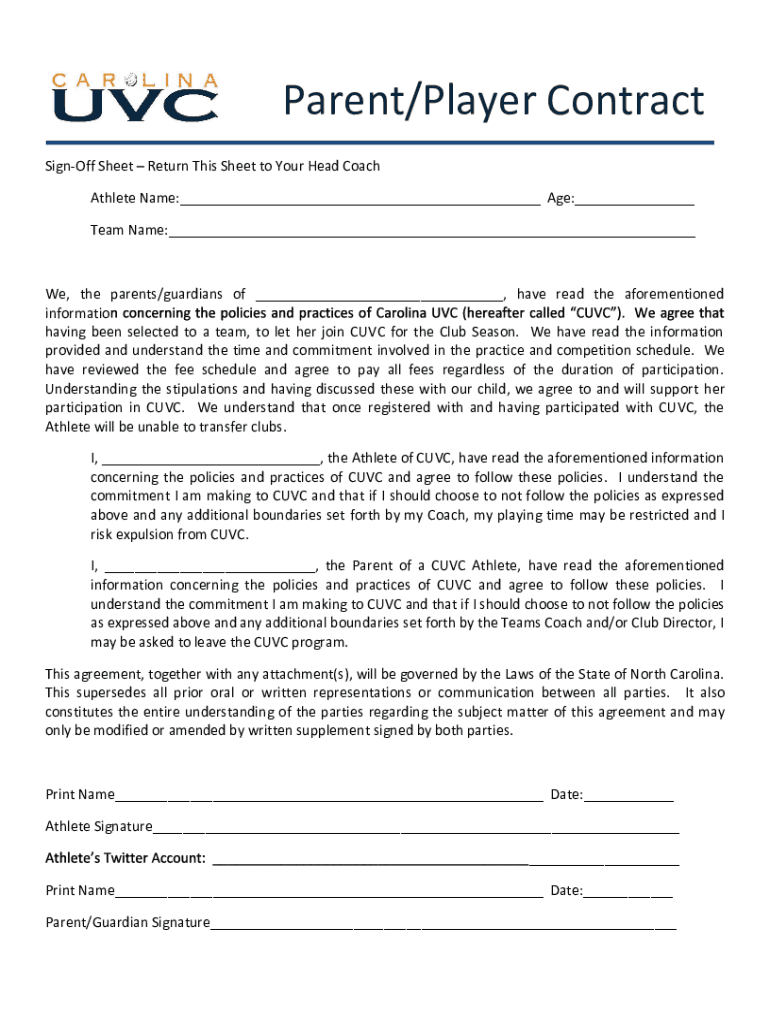 travel baseball parent contract