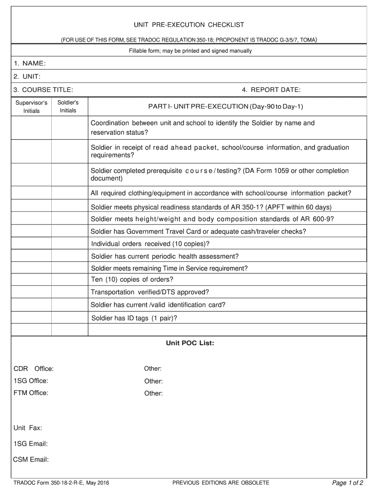  Tradoc Form 350 18 2 R E 2016-2024