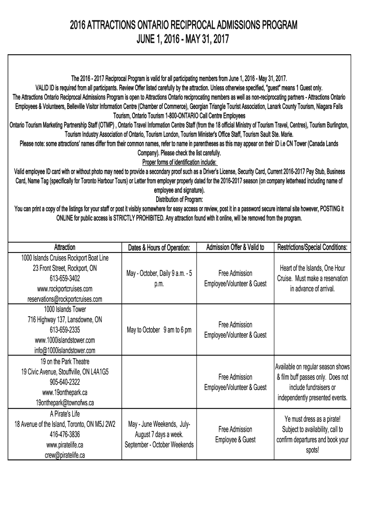 Ontario Reciprocal Program List  Form