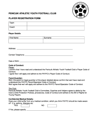 Youth Football Player Registration Form