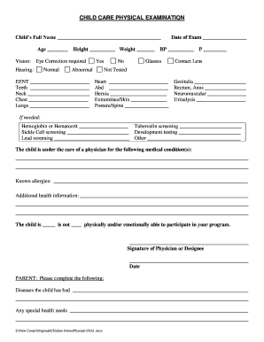 Daycare Physical Form