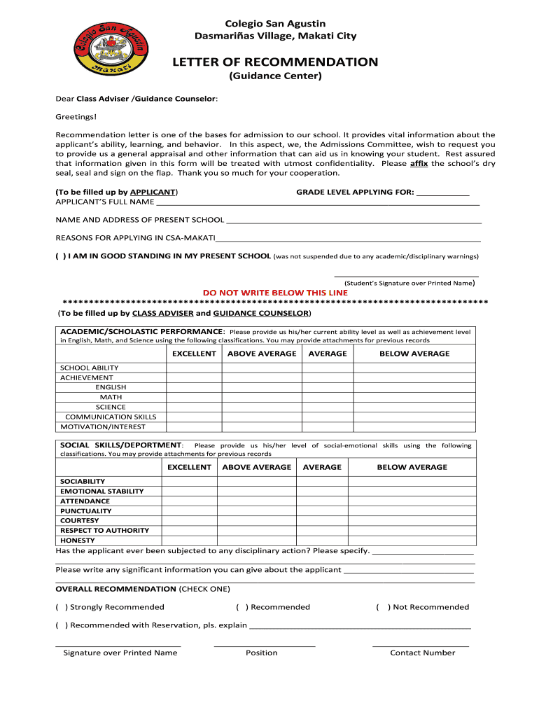 Get and Sign Recommendation Csa  Form