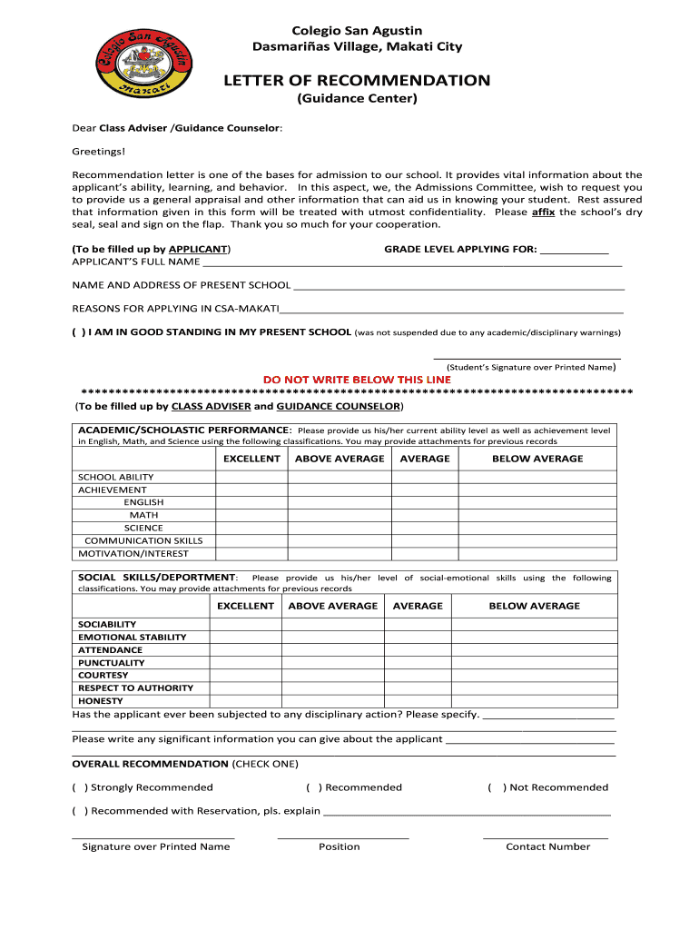 Recommendation Csa  Form