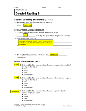 Buoyant Force Worksheet PDF  Form
