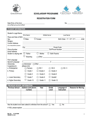 Scholarship Register  Form