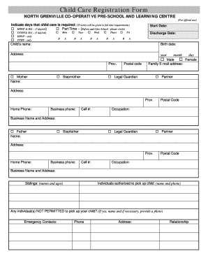 Child Care Registration Form BNGCPLCb Ngcplc