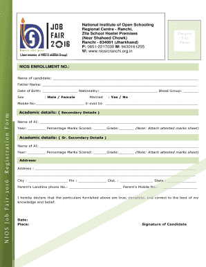 Nios Office Ranchi  Form