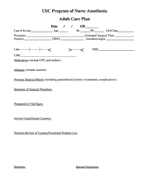 Anesthesia Care Plan Template  Form