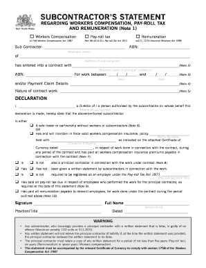 Subcontractors Statement Subcontractors Statement  Form