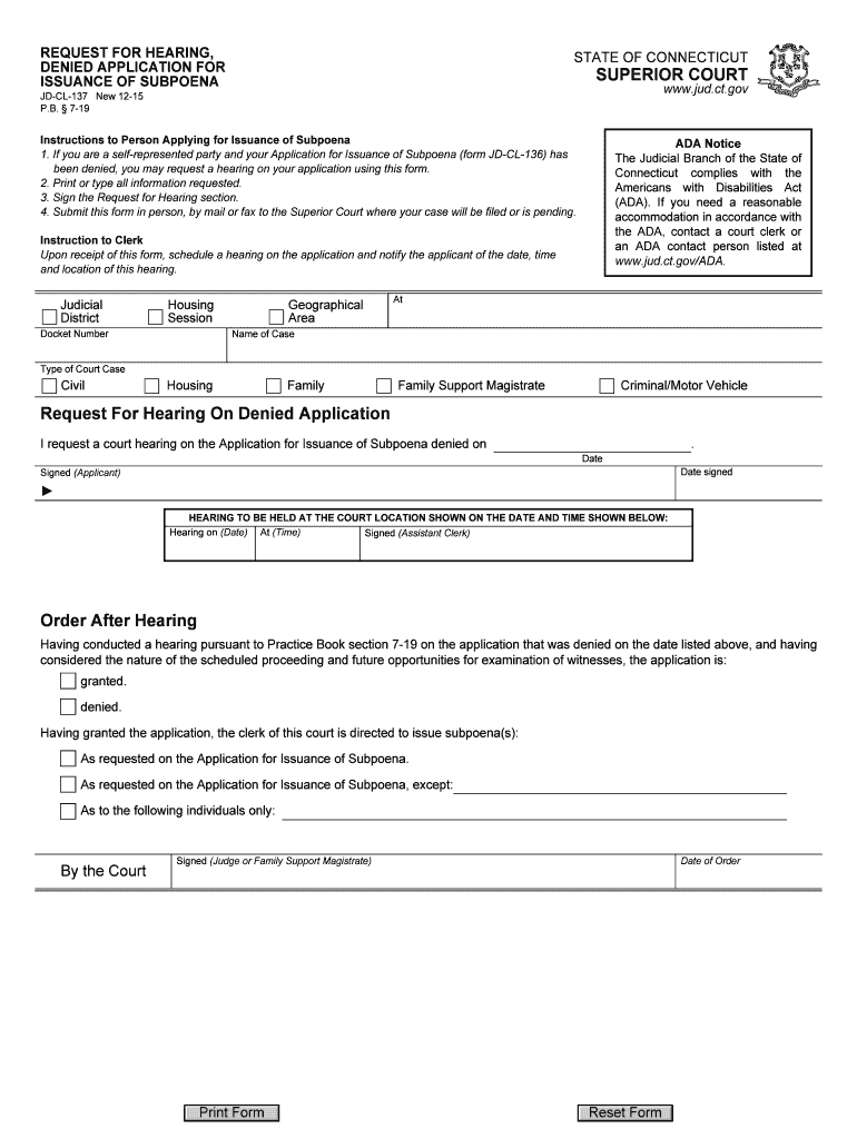 Connecticut Application Subpoena  Form
