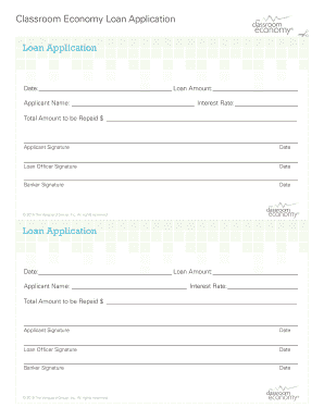 Classroom Economy Loan Application Classroom Economy  Form